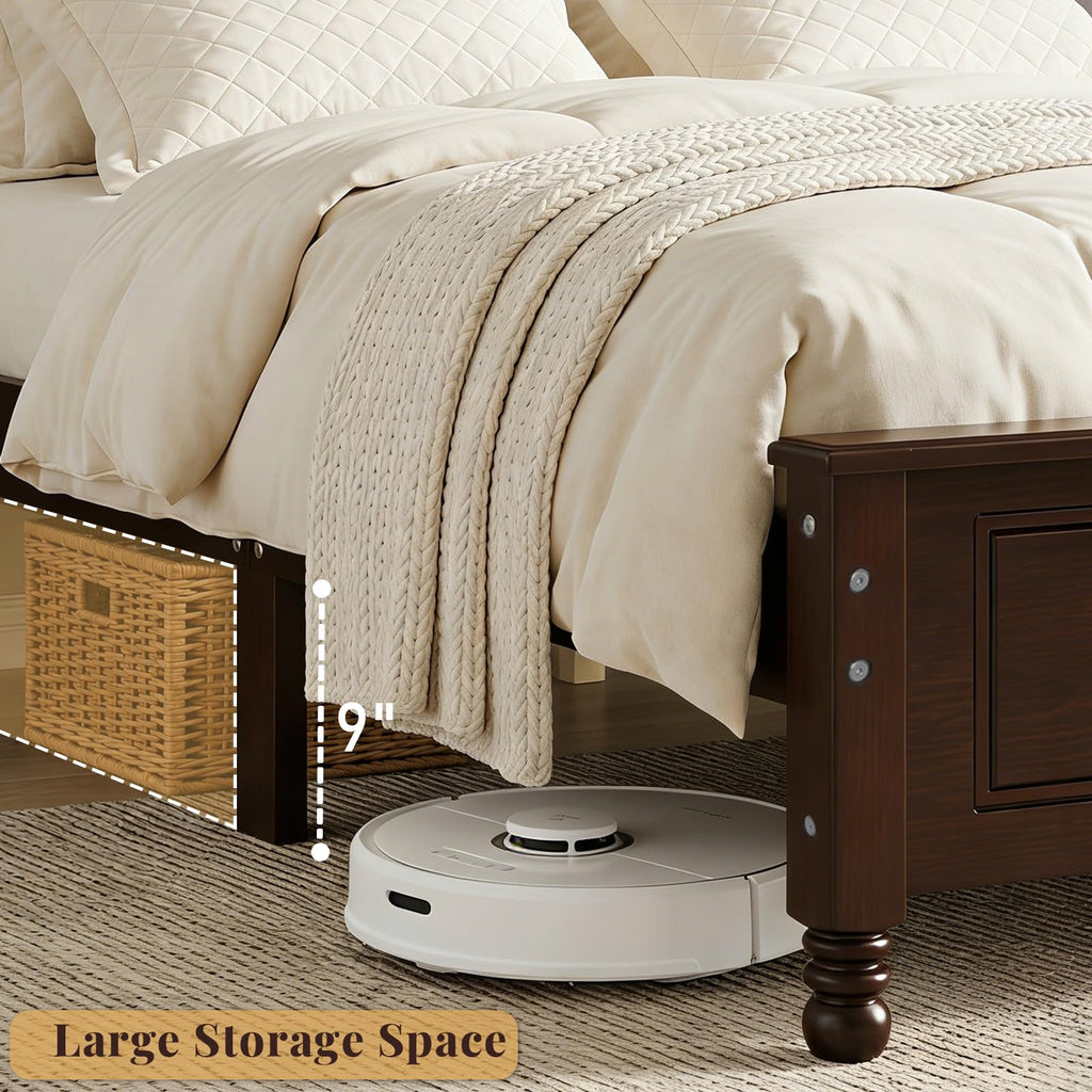 Dark Walnut Wood Bed Frame Full Size with Wave Shaped Headboard