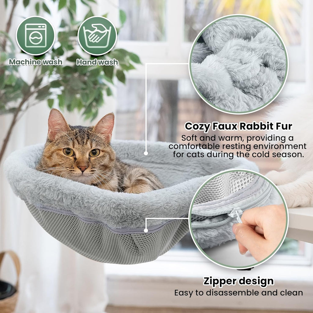 Cat Desk Bed - One-Click Folding, Sunken Design & Space-Saving Semi-Circular Cat Bed, Soft Faux Rabbit Fur Material