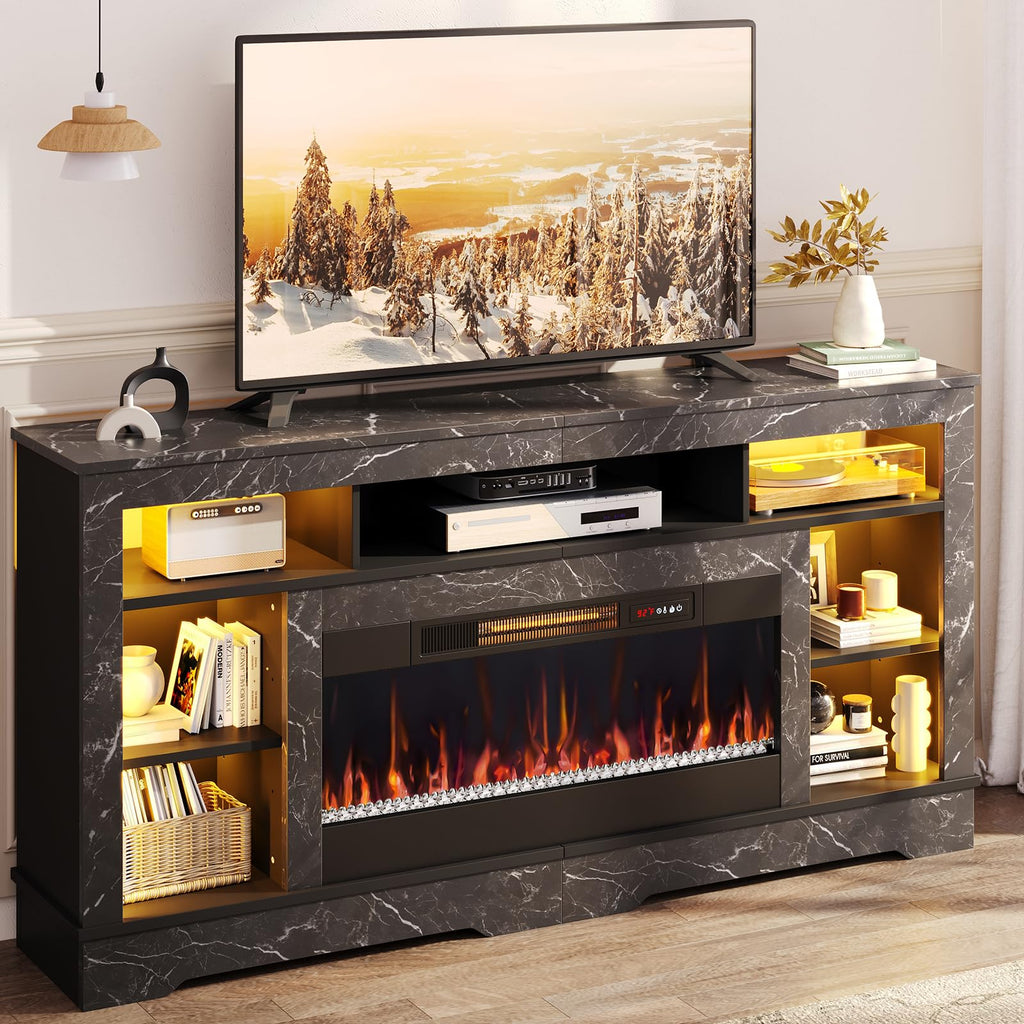 Tall TV Stand with 36" Fireplace, 71 Inch High LED Entertainment Center with Storage Cabinet for TVs Up to 80", TV