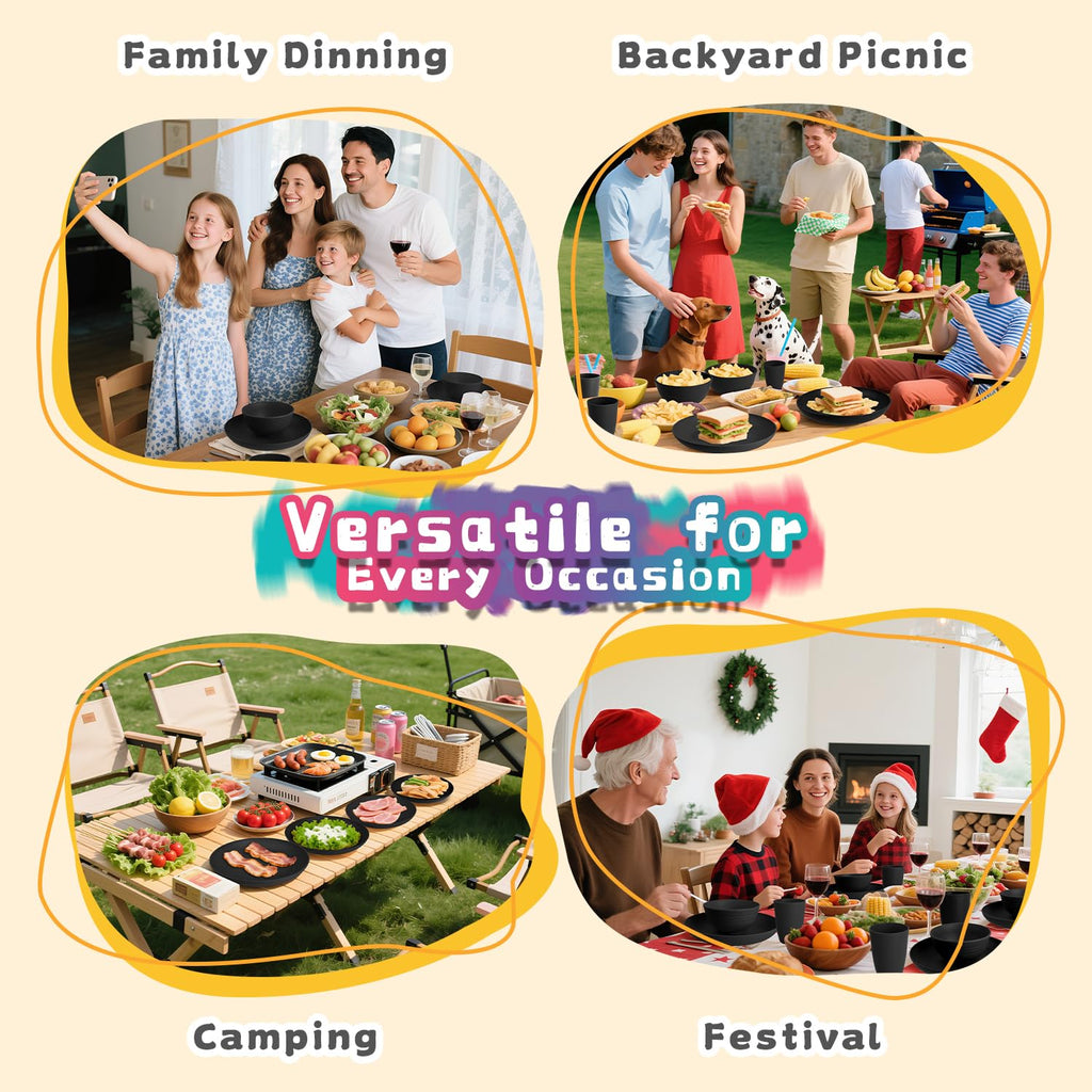 Wheat Straw Dinnerware Sets for 8, 32 PCS Unbreakable Plates and Bowls Sets, Reusable Dinnerware Set Outdoor and