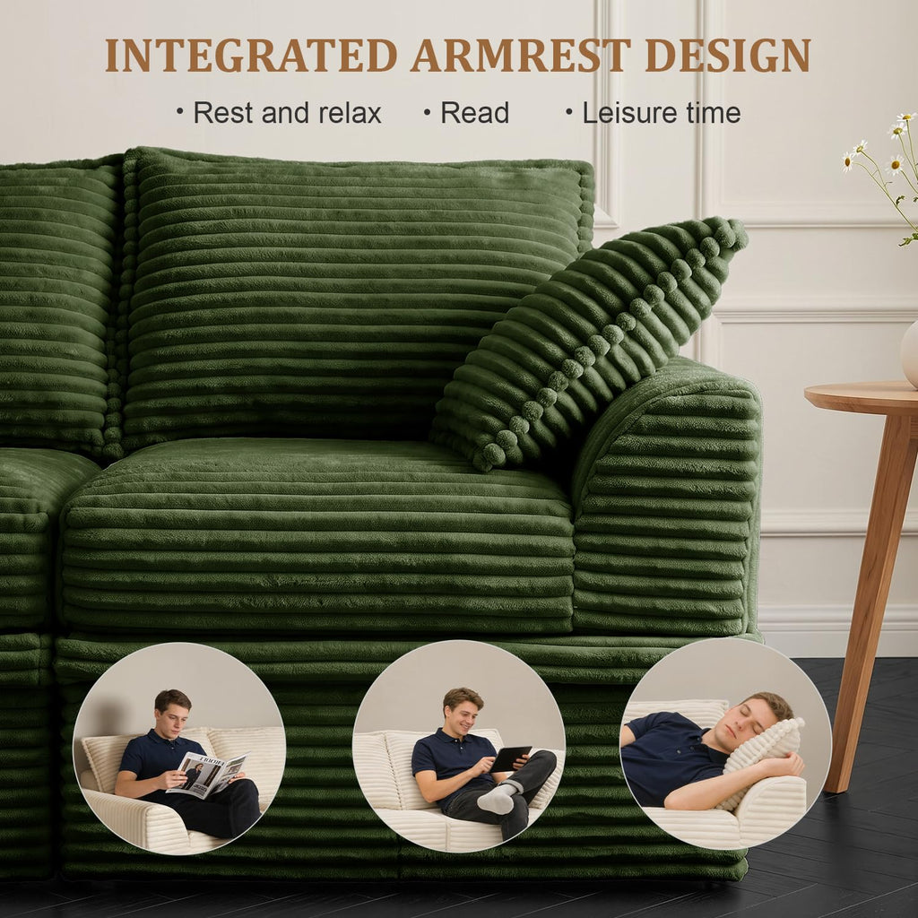 Upgraded Boneless Couch with Storage, Deep Seat Modular Sectional Sofa 2 Seater Loveseat Sofa with Ottoman, No