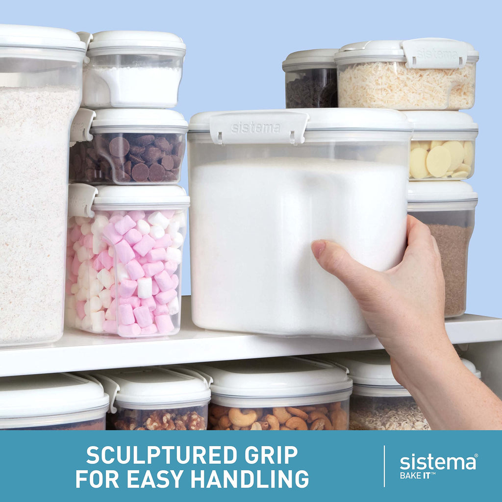 Flour and Sugar Storage Containers for Pantry with Lids and Measuring Cup, Dishwasher Safe, 10.2-Cup, White