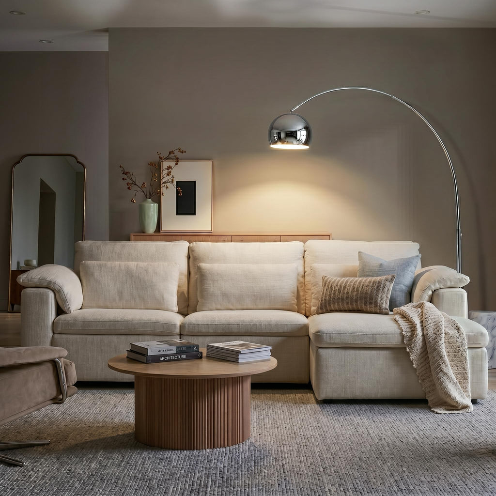 Olivia Floor Lamp - Chic Arc Lamp with Rounded Spolight Head and Marble Base, Tall Standing Lamp with LED Light Bulb