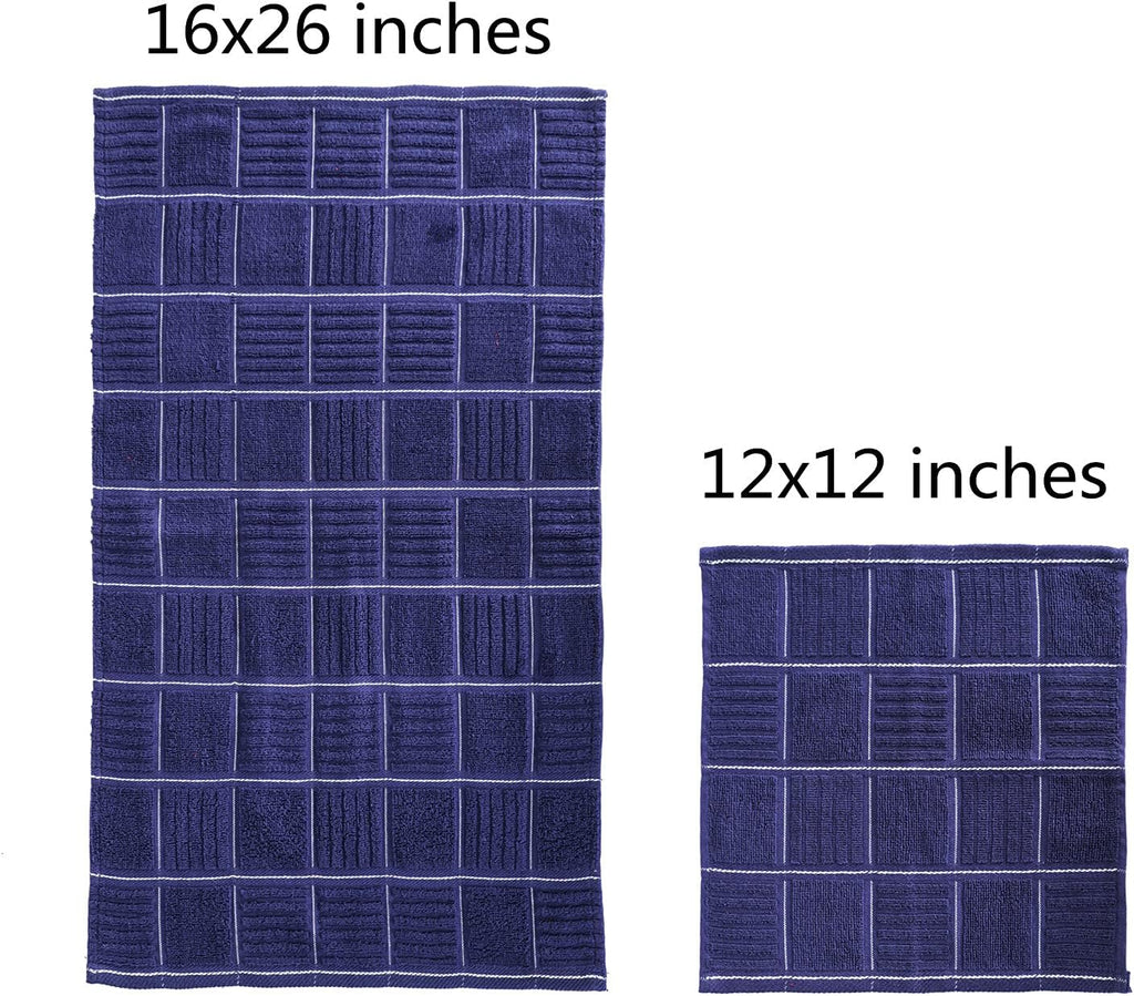 Kitchen Towels and Dishcloths Set, Four Dish Towels 16x26 Inches, Four Absorbent Dish Cloths for Washing Dishes 12x12