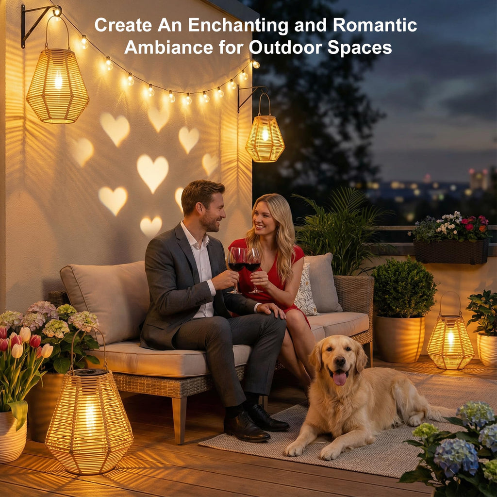 Solar Lantern Outdoor Waterproof, 4 Pack Rattan Hanging Lights