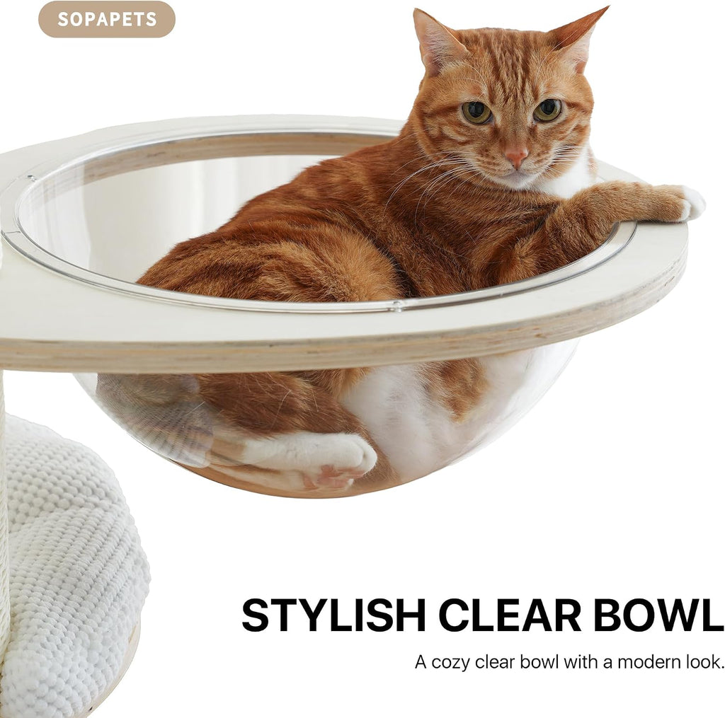 Modern Luxury Wood Cat Tree Tower for Large Cats, Wooden Cat Tower with Scratching Posts, Hammock, Oversized Perch