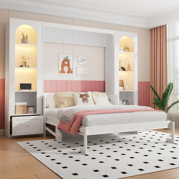 Queen Murphy Bed with Storage Drawers & Desk for Save Space & Small Space,Bedroom,Guest Room,Wall Bed Frame Folding