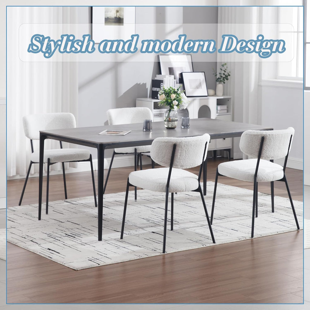 KCC Boucle Dining Chairs Set of 2, Modern Mid-Century Upholstered Stylish Kitchen Chairs Sherpa Accent Diner Chairs