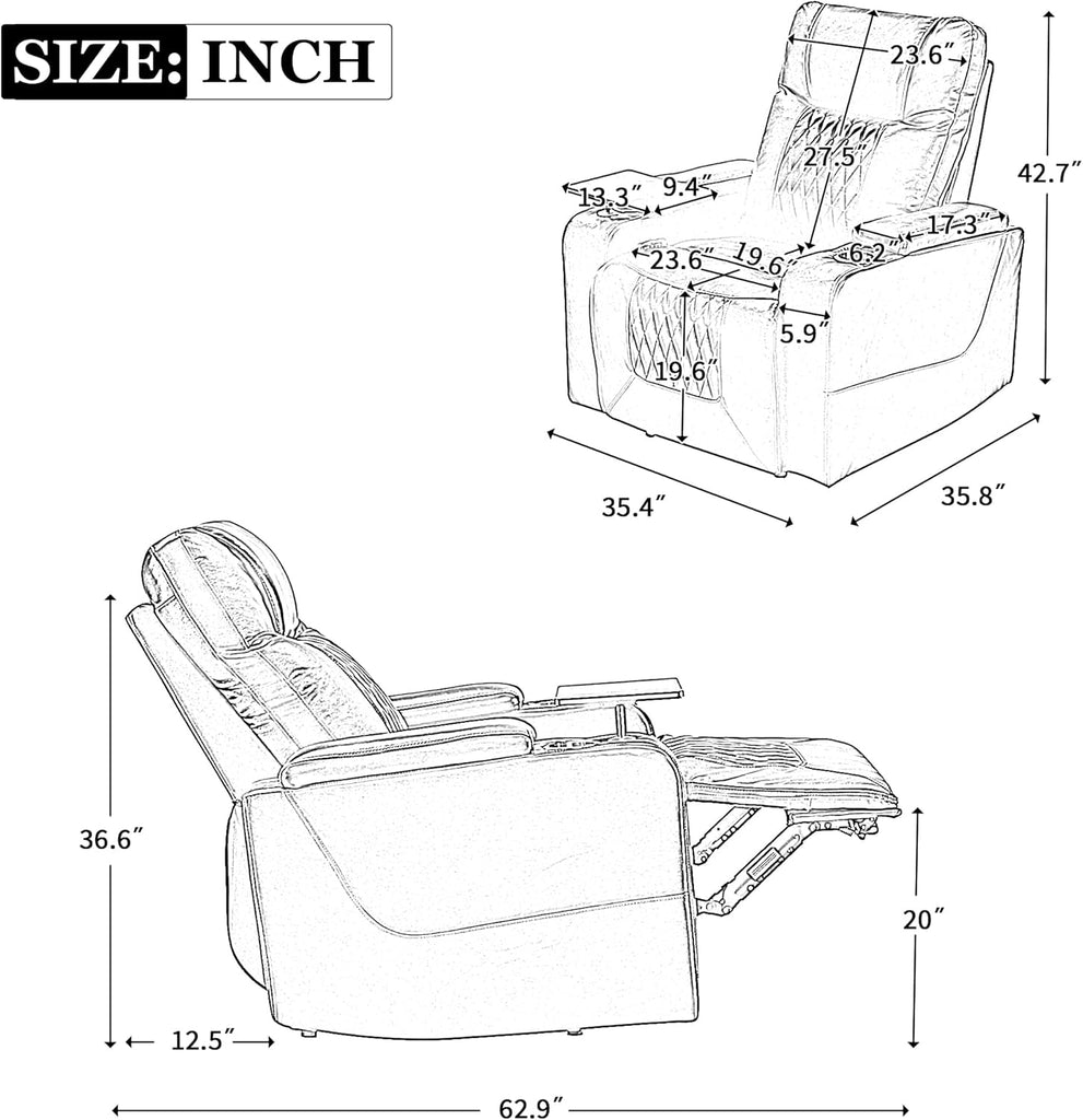 Flieks Power Motion Recliner with Ambient Lighting, USB Charge Port, 2 Convenient Cup Holders