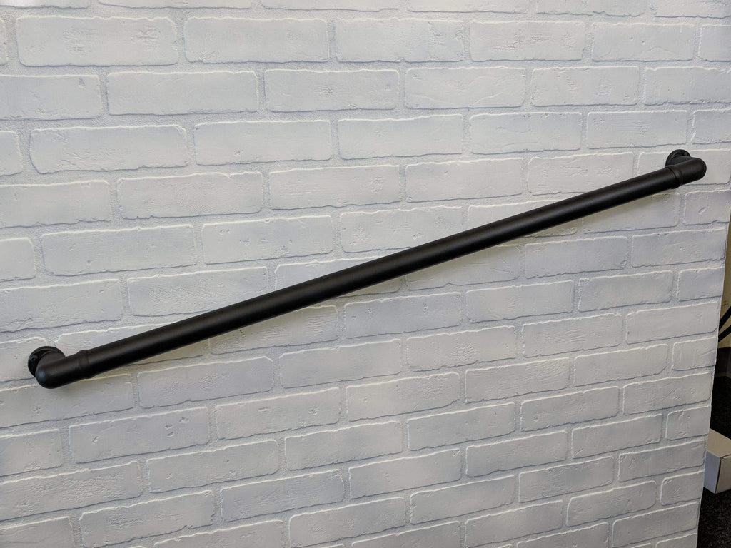 CHR 4' Handrail Section with Returns - Texture Black - Easy to Install Stair Hand Rails - USA Made, ADA Compliant