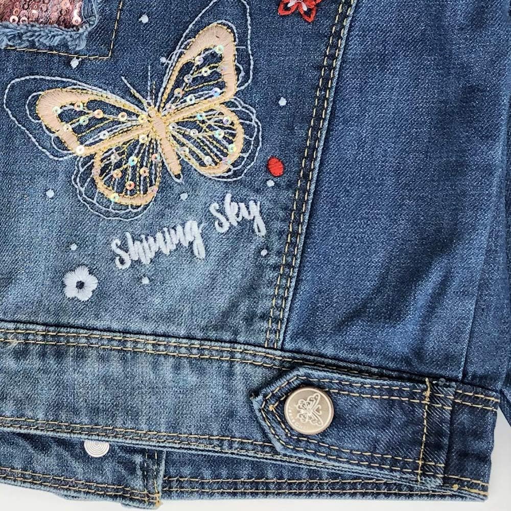 Little&Big Girls Sequin Outerwear Embroidery Denim Jacket