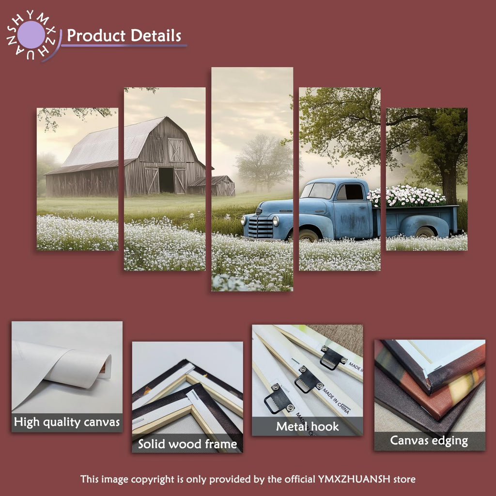 Farmhouse Truck Wall Art 5 Piece Old Truck Canvas Rustic Barn with Windmill Pictures Wall Decor Country Artwork Print
