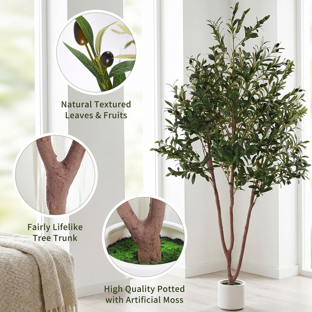 6FT Olive Tree Artificial Indoor Plant, Fake Olive Tree, Lifelike Moss Potted