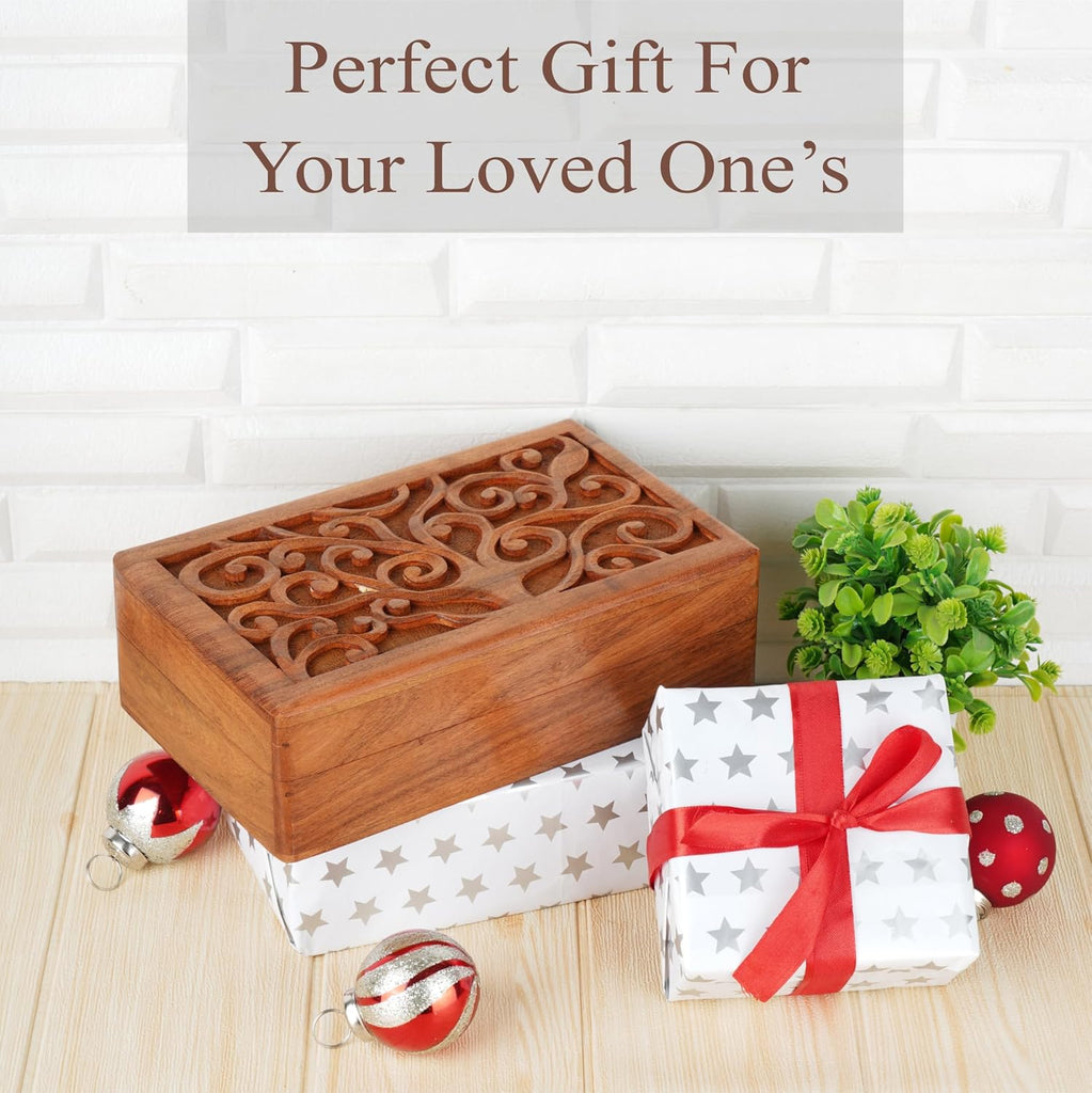 Hand Carved Wooden Jewelry Box Vintage Keepsake Trinket Chest