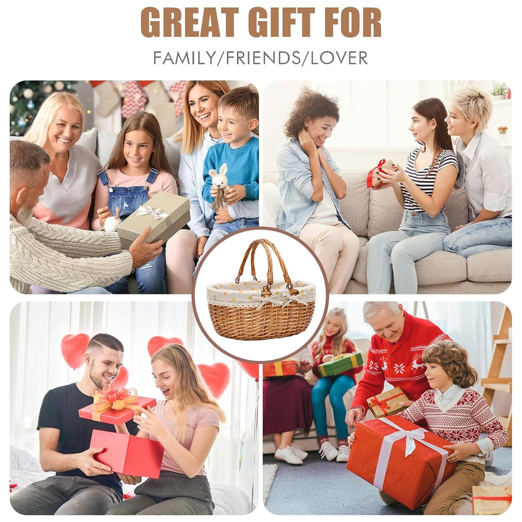Good GAIN Wicker Picnic Basket w/Fold Handles, Willow Empty Baskets, Yellow