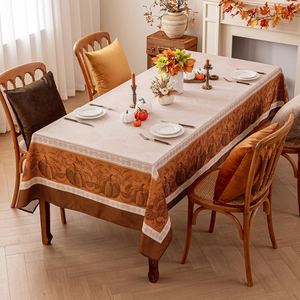 Fall Thanksgiving Rectangle Tablecloth 60 x 120 Inch, Orange