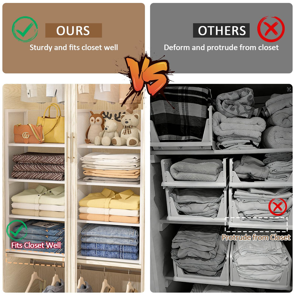 4-Tier Stackable Closet Organizers and Storage Basket, Wire Clothes Shelf Organizer Bins, Sweater Storage for