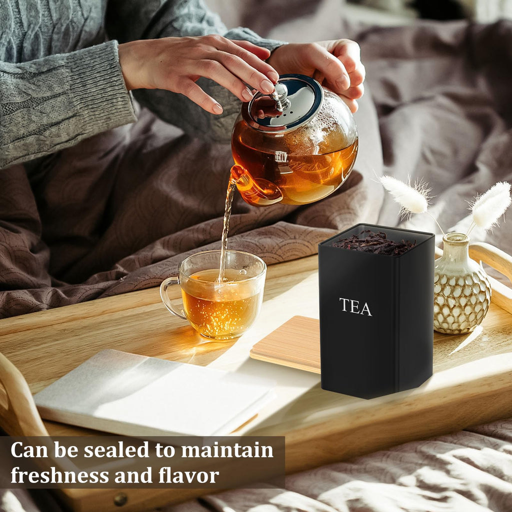 3 Pcs Coffee Tea Sugar Container Set, 1000 ml Vintage Kitchen Canister Set with Bamboo Lids, Metal Food Storage
