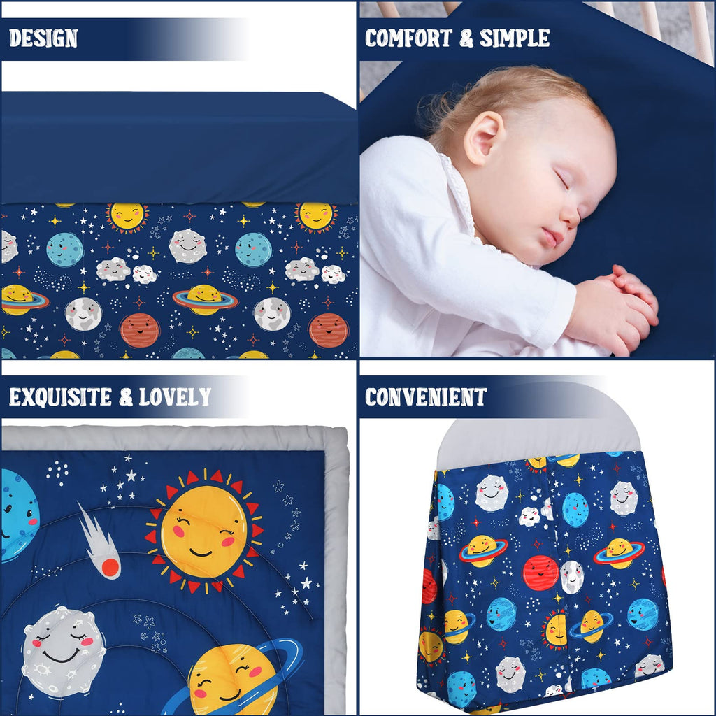 4 Pieces Baby Crib Bedding Set, Standard Nursery Size Soft, Space