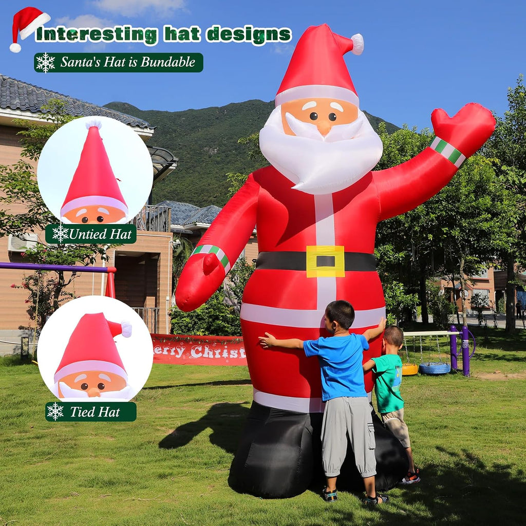 10 FT Christmas Inflatable Santa Claus Outdoor Decoration, Huge Xmas Classic Santa Blow up Santa with Built-in LED