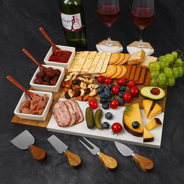 Charcuterie Board Set - Large Marble Cheese Board - Perfect Wood Charcuterie Boards Accessories Housewarming Gifts