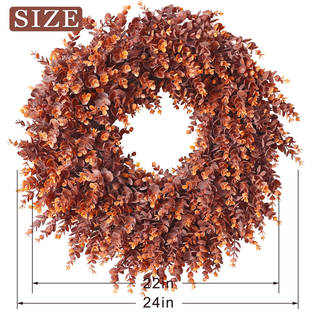 24" Lifelike Touch Fake Fall Eucalyptus Wreath for Front Door (Dark Orange)