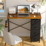 Small Computer Desk with 4 Fabric Drawers, 36 Inch Reversible Writing Desk Bedroom