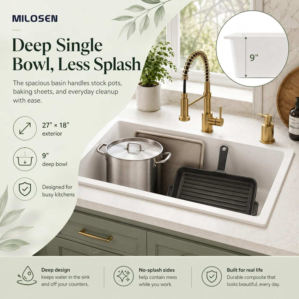 27''x18''White Undermount or Drop In Granite Composite Kitchen Sink