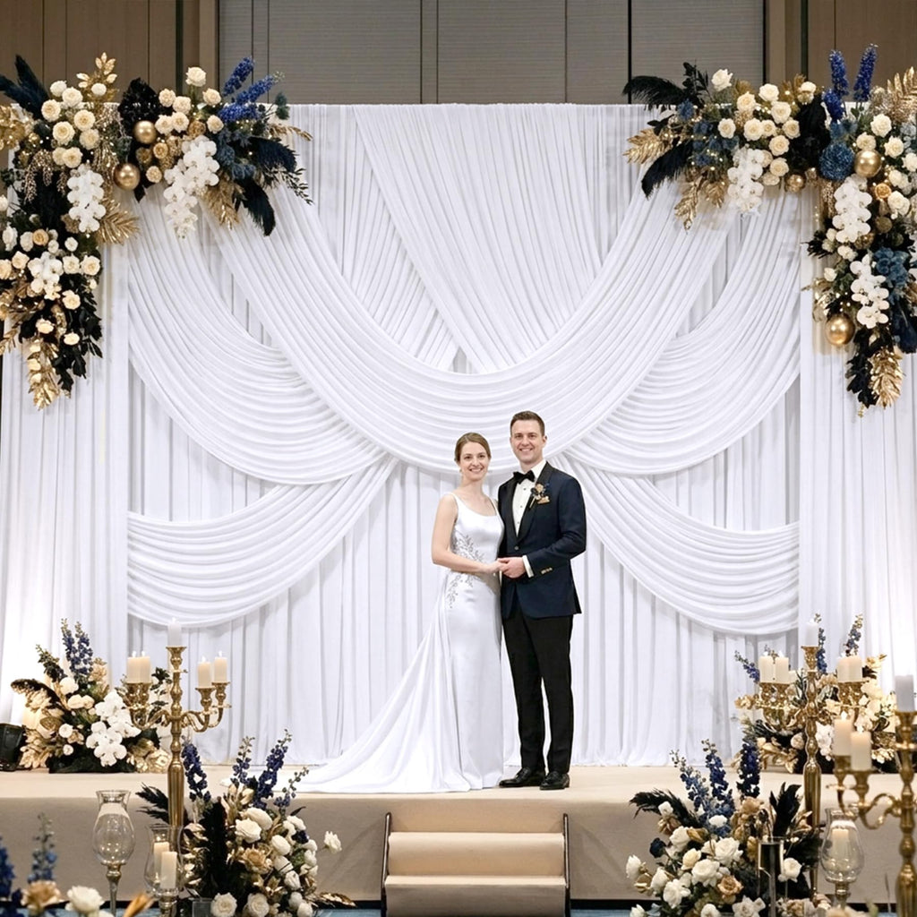 10x10 ft Wrinkle Free White Backdrop Curtains for Parties, Polyester Photo Backdrop Drapes 2 Panels 5x10ft for