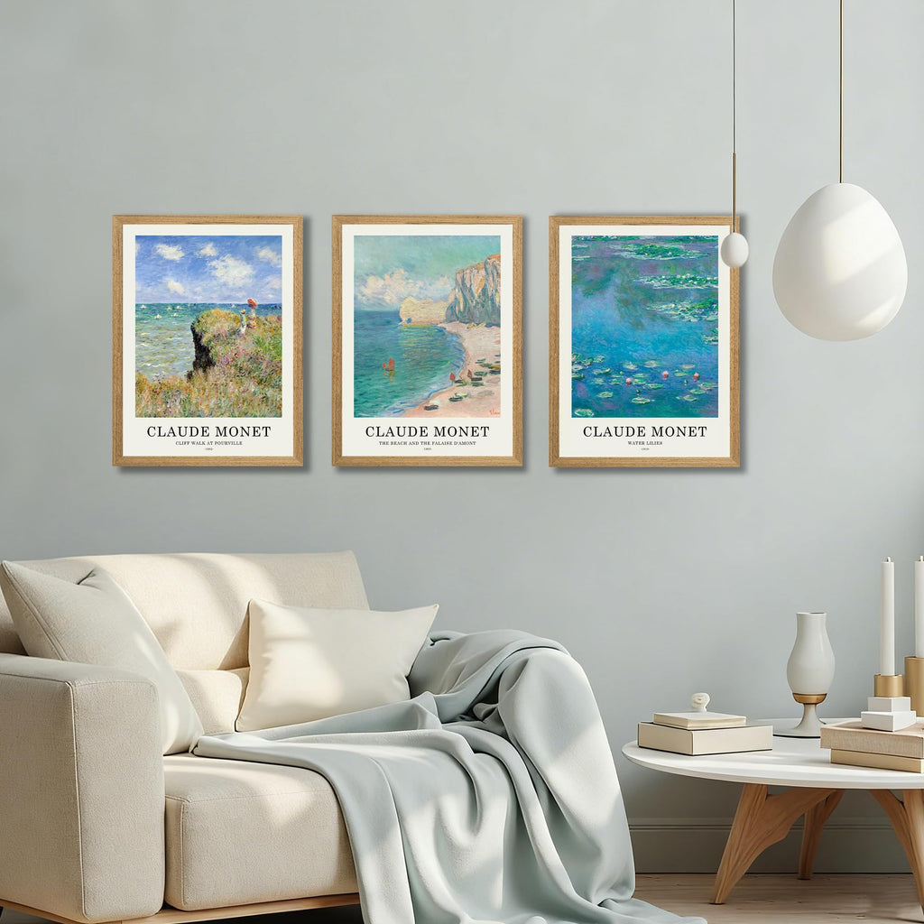 Claude Monet Wall Art Set of 3, Solid Wood Frames, 12 x 16 in Each