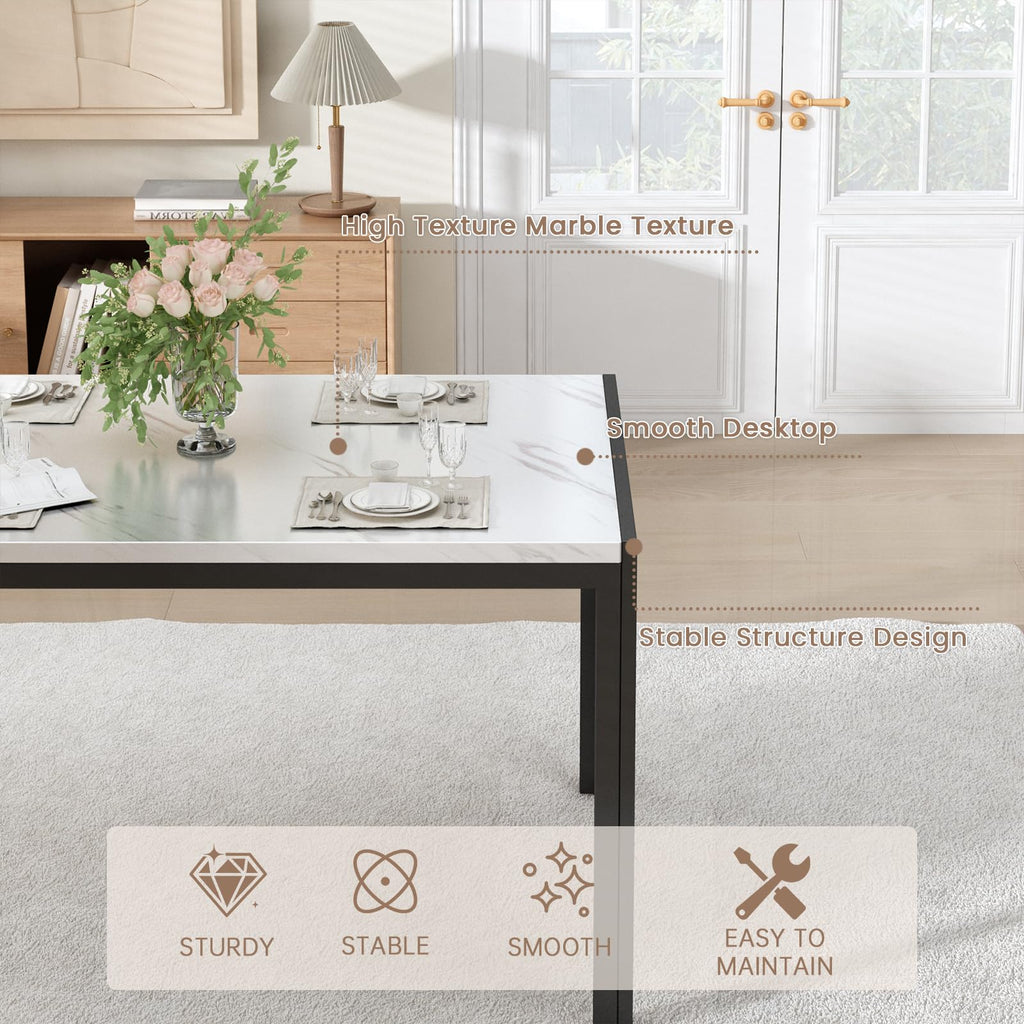 Dining Table Set for 4, Modern 5 Piece Dining Table Set Faux Marble Kitchen Table & 4 Upholstered Chairs, Dining Room
