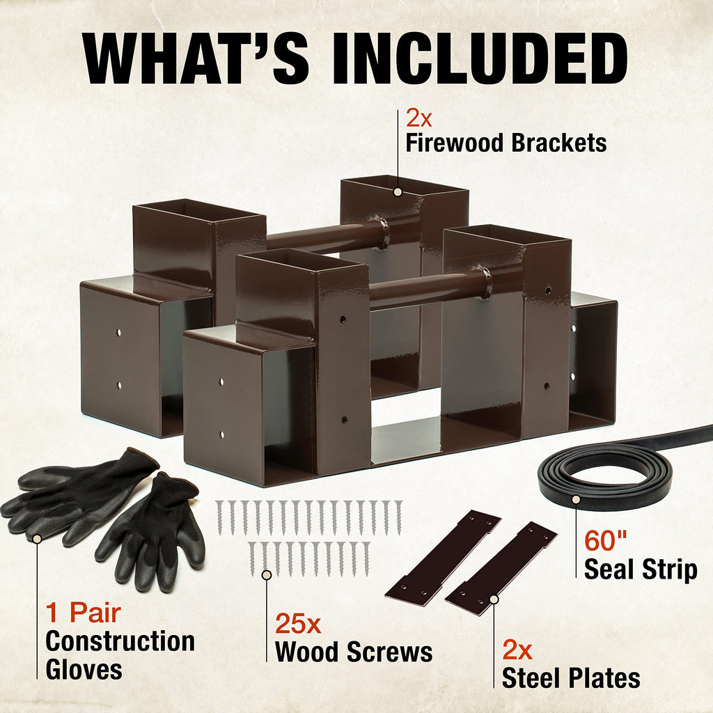 2 Pack Firewood Rack Outdoor | 2x4 Brackets for Wood | Lumber Storage Rack Log Holder | Adjustable to any Length with