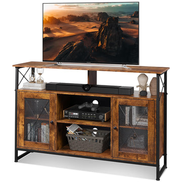 TV Stand 55 inch TV, Tall Entertainment Center with Storage, Farmhouse Industrial TV Console Living Room, Rustic Brown