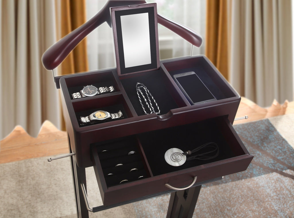 Norstar Suit Valet Stand VL16245 with Detachable Hanger, Trouser Bar, Tie Bars, Mirror Tray & Drawer, 20"W x