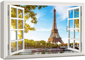 Canvas Print Wall Window View Paris Eiffel Tower Along The Seine Nature Wilderness Photography Modern Rustic Scenic