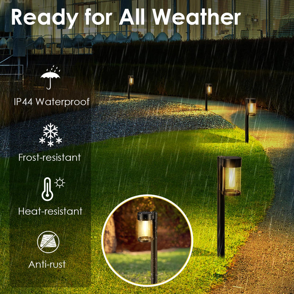 Solar Pathway Lights Outdoor, 10 Pack Metal & Glass Solar Lights Outdoor Waterproof Landscape Path Lights for Yard