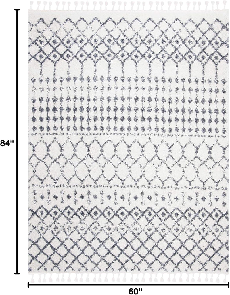 Berber Fringe Shag Collection Area Rug, Cream & Dark Grey, Moroccan Design, Non-Shedding & Easy Care