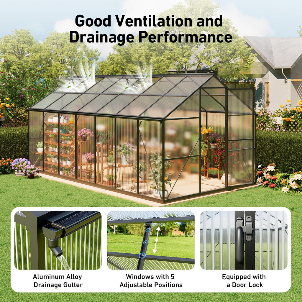 8x14 FT Greenhouse with Hygrometer, Windproof UV Protection Green Houses