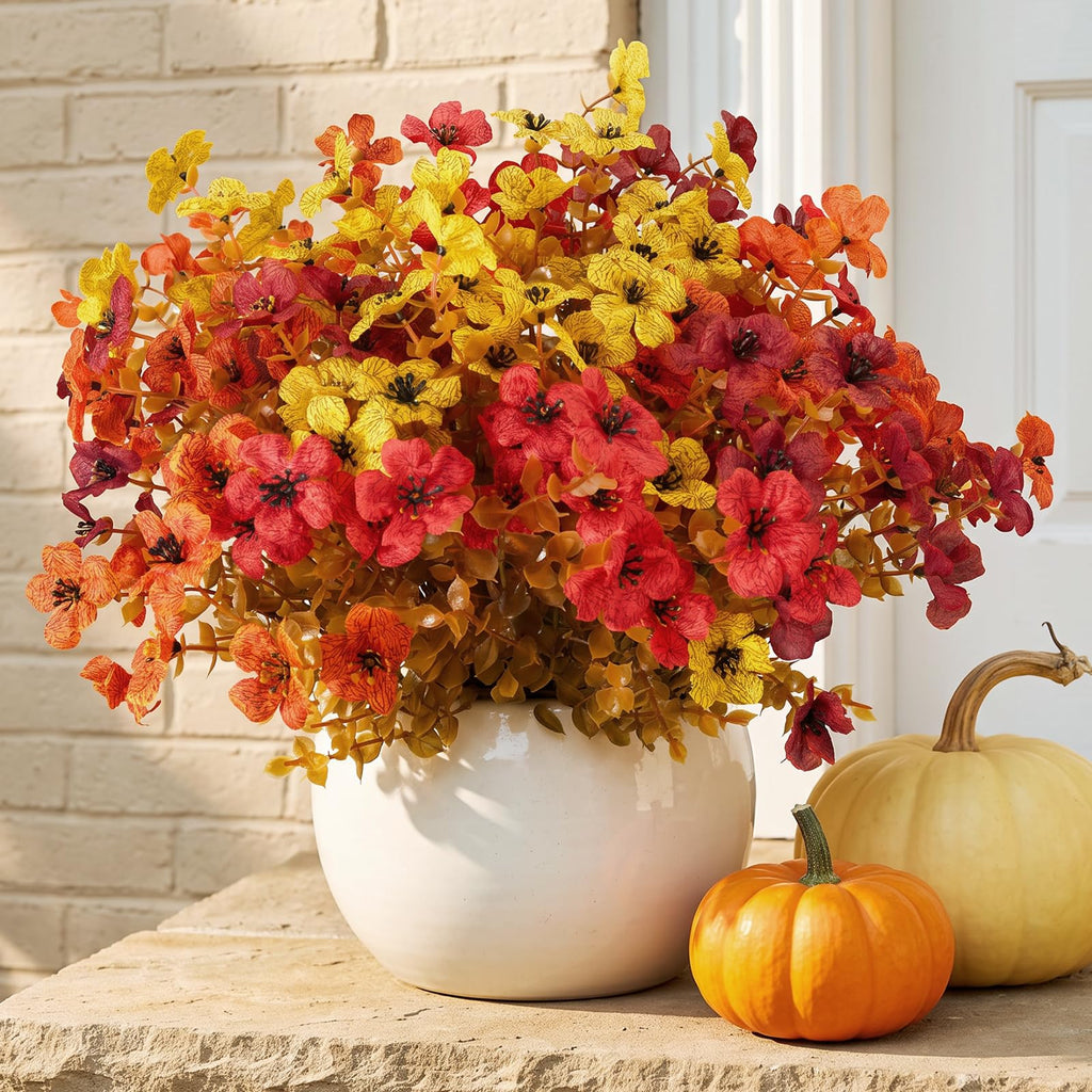 12 Bundles Fall Artificial Flowers for Outdoor Indoor, Fake Silk Daisy with Eucalyptus Leaves, Autumn Faux Flower for