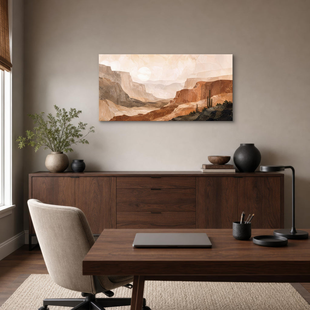 Desert Canvas Wall Art, 48 x 24 Inch Warm Southwest Cactus Landscape Print, Large Terracotta Neutral Horizontal Wall