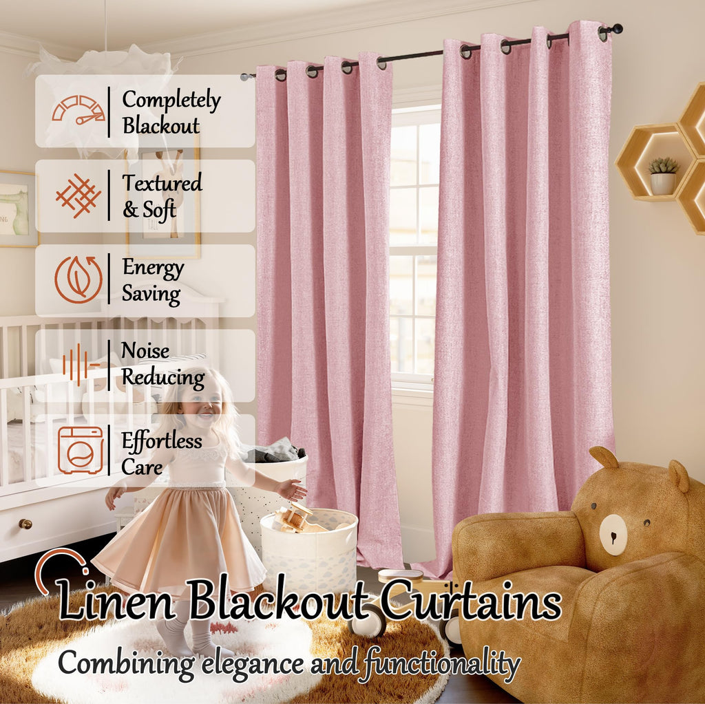 95 Inch Long Baby Pink Blackout Curtains - 2 Panels Each 52 Wide