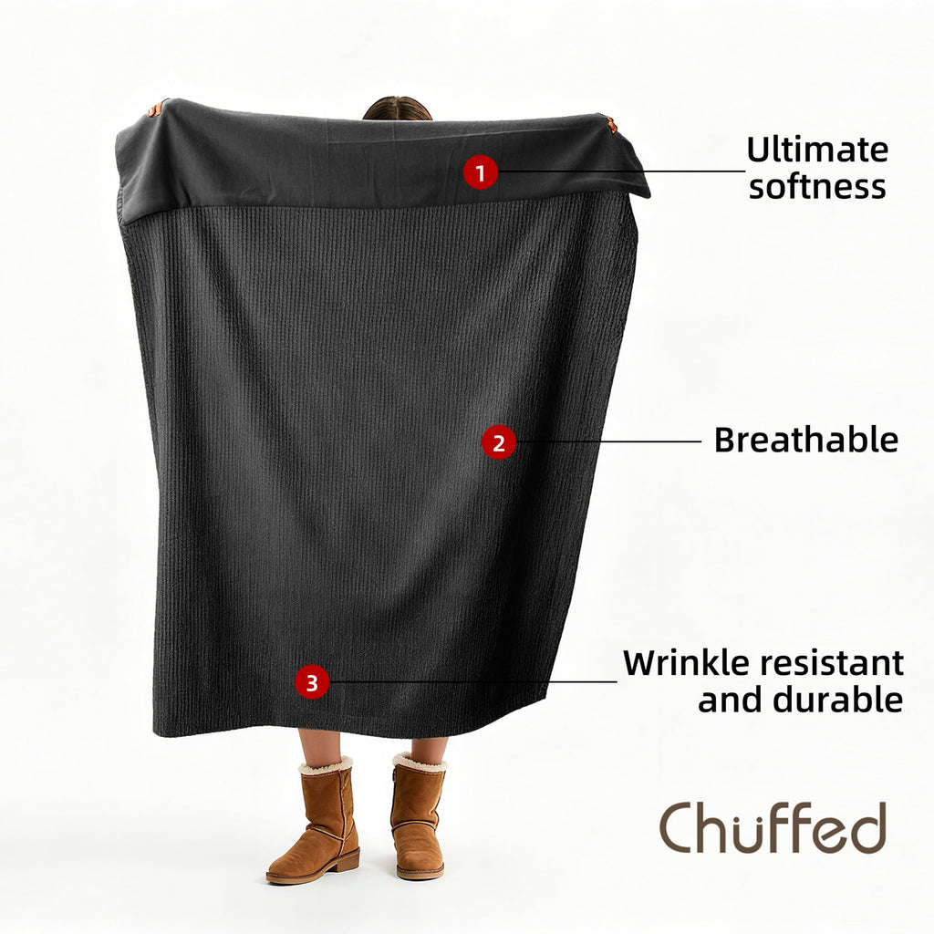 Cotton Waffle Blanket Queen Size - Plush Milk Velvet & Reversible Waffle Weave, Anti-Static 500Gsm Design, Thick Cozy