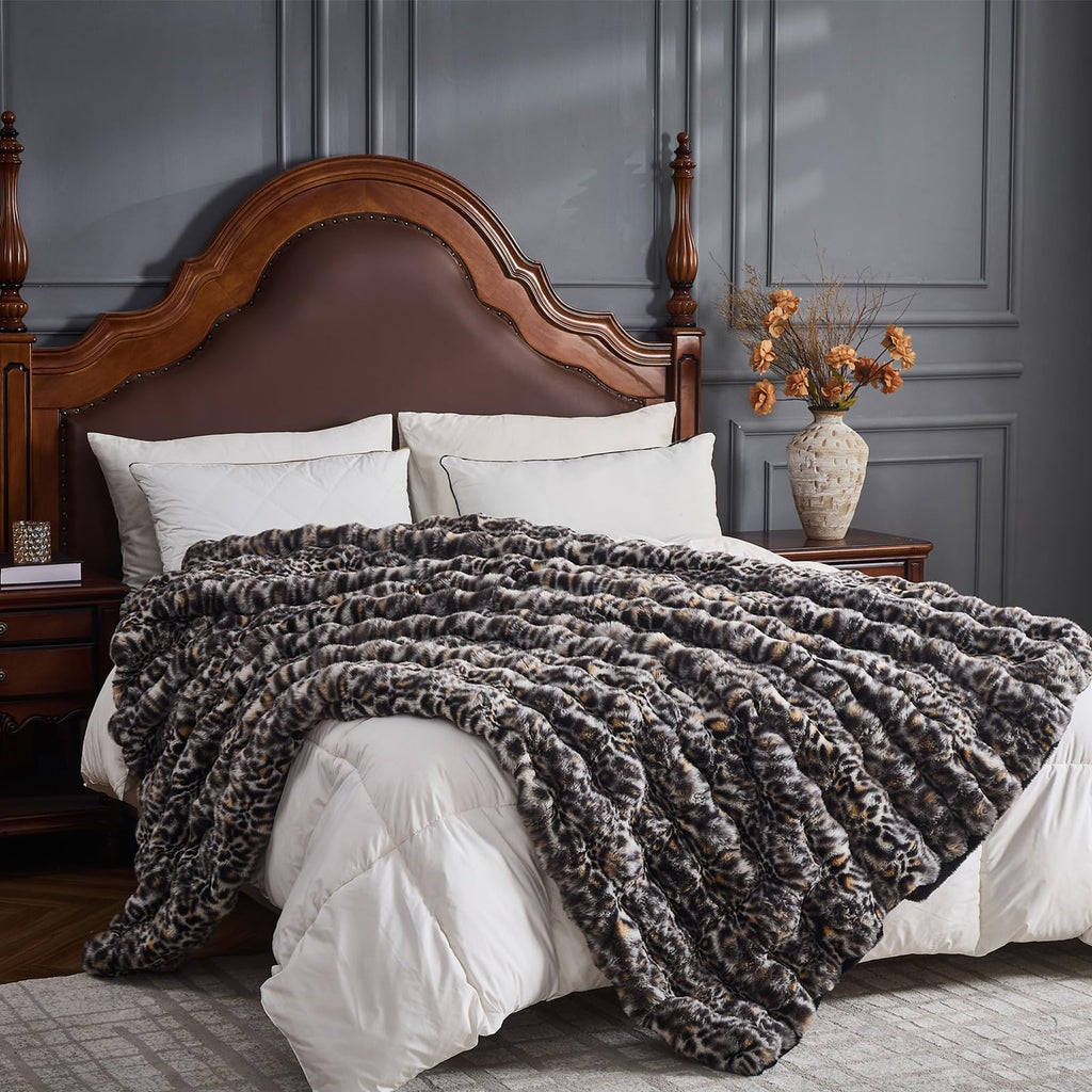 Leopard Grey Bubble Throw Blanket Faux Fur Blanket 51''x63''