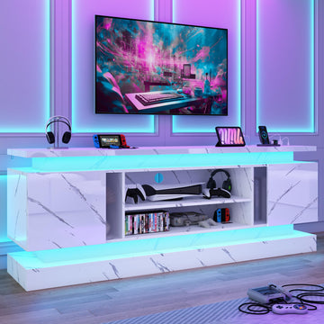 71IN LED TV Stands w/Power Outlet for 85/80/75 Inch TVs, High Glossy Modern Tall Entertainment Center TV Media Console