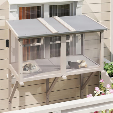 46.8" L Cat Window Box, Outdoor Enclosure for Indoor Cats, Wooden Window Catio for 1-3 Cats, Cat Wall-Mounted Perch