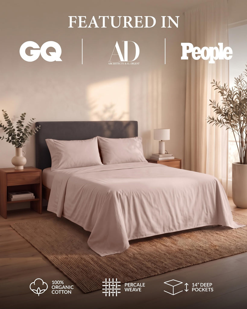 Queen Size Sheet Set 100% Organic Cotton Percale - Sepia Rose