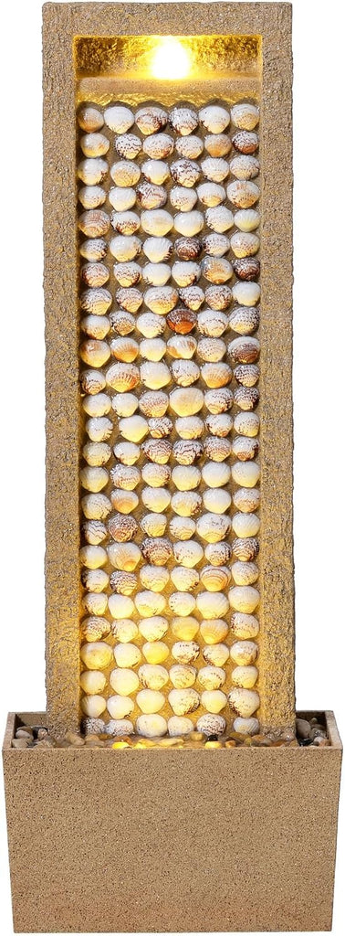 Coastal Seashells Design Outdoor Water Fountain - Warm Glow Lighting with Steady Flow & Electric Pump, Brown