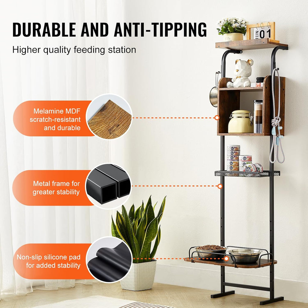 Elevated Dog Bowls with 7 Adjustable Height, Dog Feeding Station with Storage, Raised Dog Bowl Stand, Lifted Dog Bowl