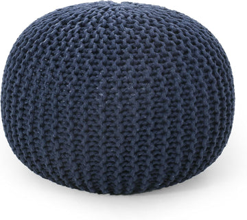 Nahunta Knitted Round Pouf - Cotton - Navy