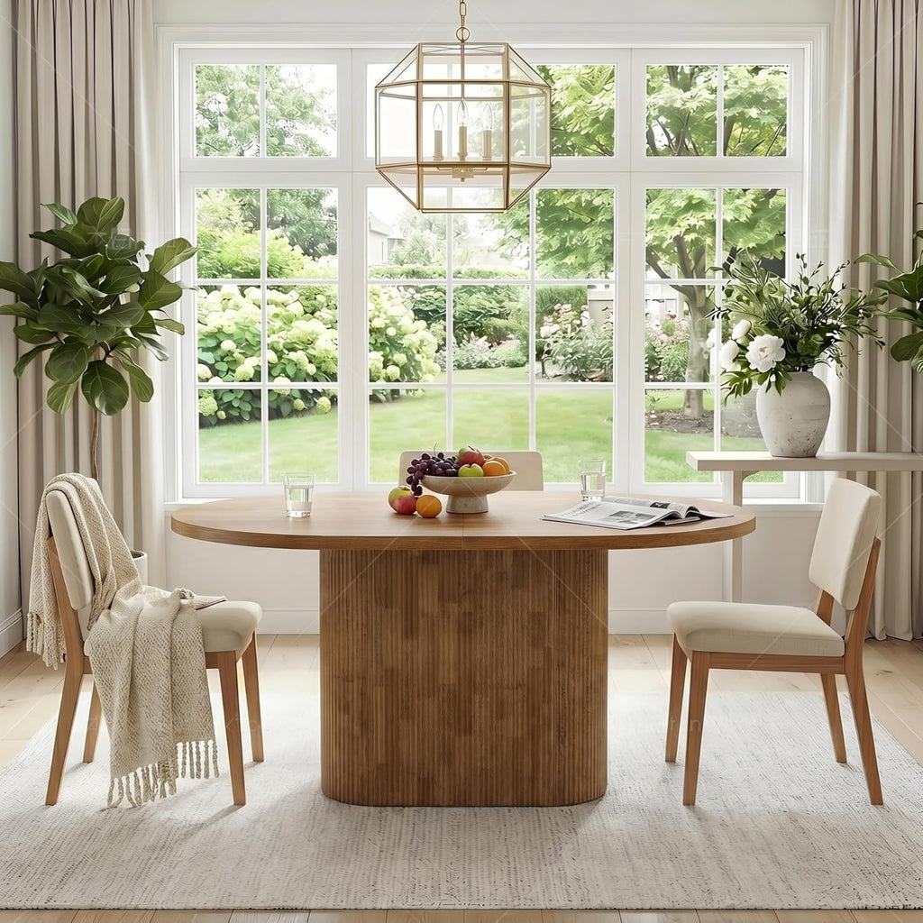 47.24" Oval Dining Table for 4, Small Kitchen Table with Pedestal Base, Space Saving Farmhouse Wood Dinner Table for